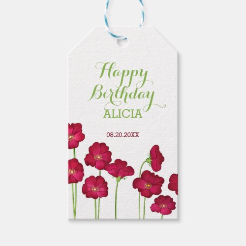 Elegant Red Growing Wildflower Birthday Party Gift Tags