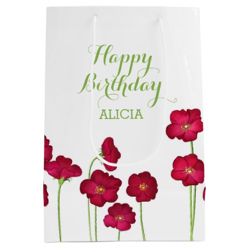 Elegant Red Growing Wildflower Birthday Party Medium Gift Bag