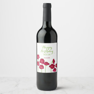 Elegant Red Growing Wildflower Birthday Party Wine Label