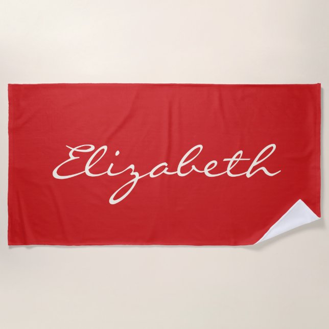 Elegant Red Handwritten Script Name     Beach Towel (Front)