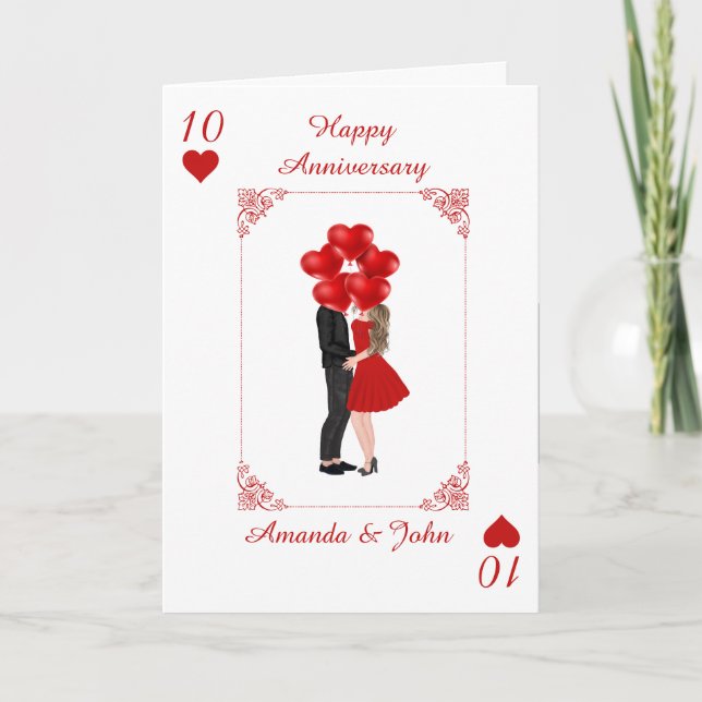 Elegant Red Happy Anniversary Personalized Card (Front)