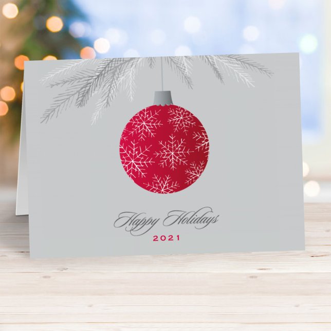 Elegant Red Happy Holidays Ornament Business Holiday Card (Creator Uploaded)