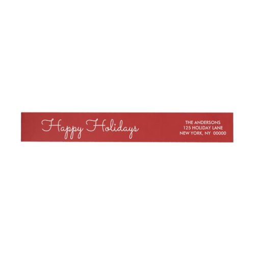 Elegant Red Happy Holidays Script Lettered Wrap Wrap Around Label