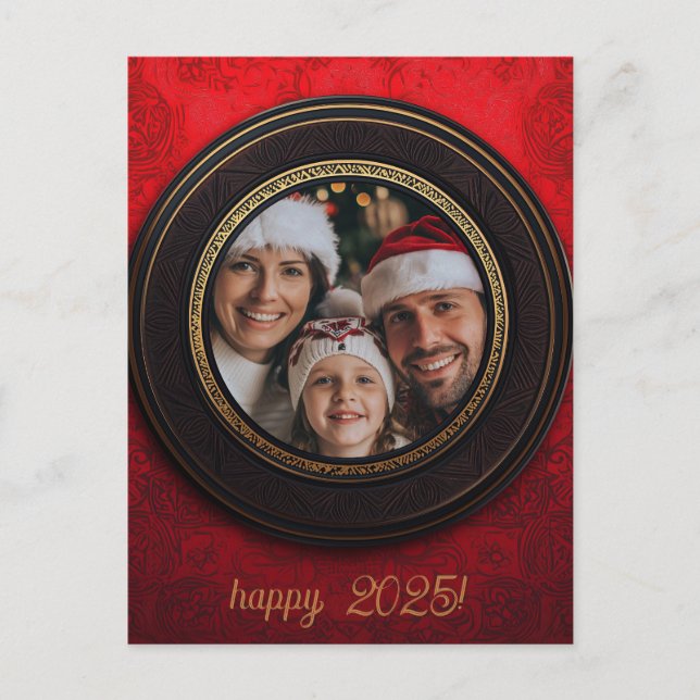 Elegant Red Happy New Year Postcard (Front)