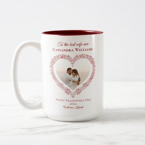 Elegant Red Heart Best Wife Photo Valentines Day Two_Tone Coffee Mug