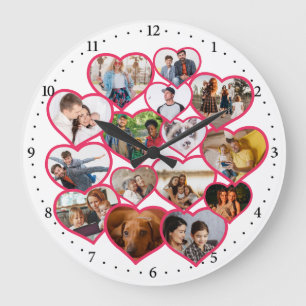 Elegant Red Heart   Family Photo Collage Large Clock