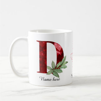 Elegant Red Heart Floral Letter C Initial Coffee D Coffee Mug