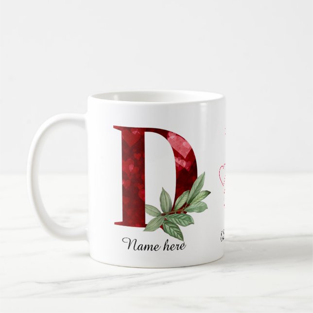Elegant Red Heart Floral Letter C Initial Coffee D Mug (Left)