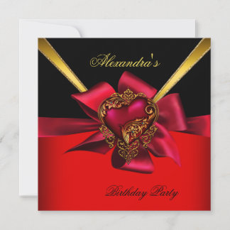Elegant Red Heart Gold Classy Birthday Party 2 Invitation