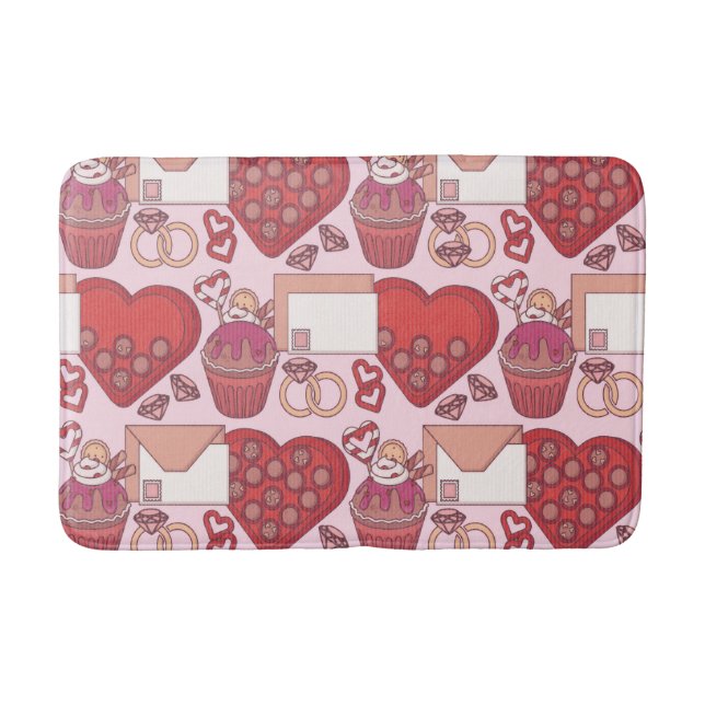 Elegant Red Heart Love Theme Valentine’s Day Gift Bath Mat (Front)