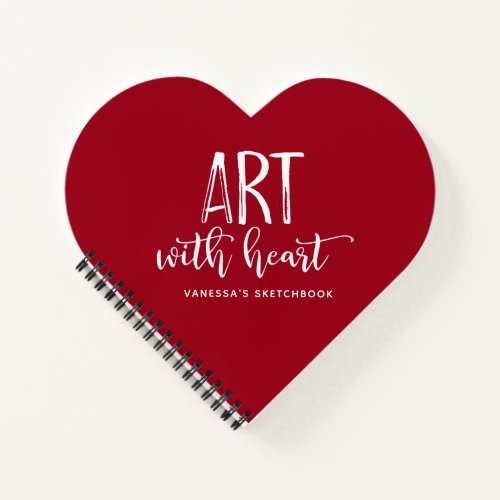 Elegant Red Heart Monogram Artist Sketchbook Notebook