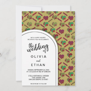 Elegant red heart pattern Modern Wedding Invitation