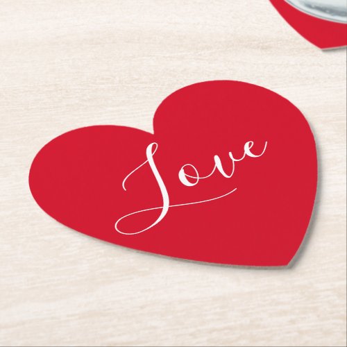 Elegant Red Heart Script Love Valentines Day Paper Coaster