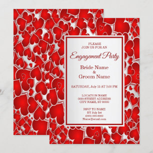 Elegant Red Hearts Engagement Invitation