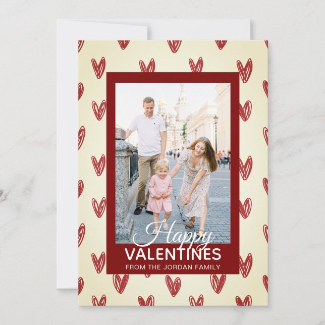Elegant Red Hearts Happy Valentine's Day 1 Photo Holiday Card (Front)