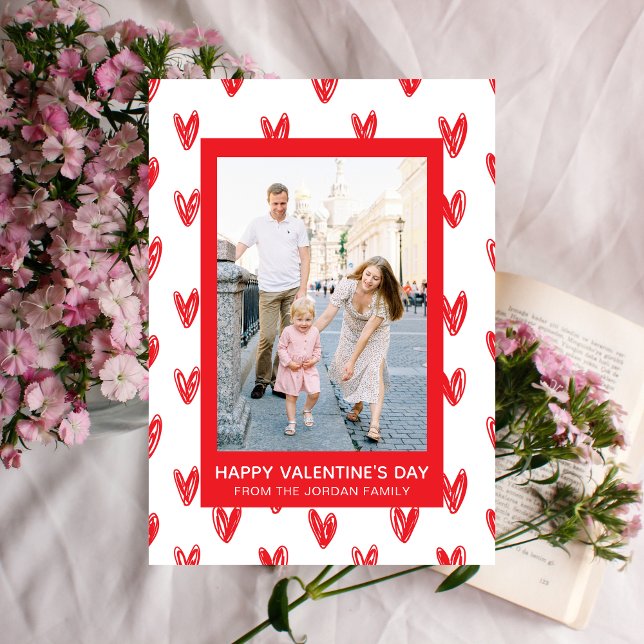 Elegant Red Hearts Happy Valentine's Day 1 Photo Holiday Card (Creator Uploaded)