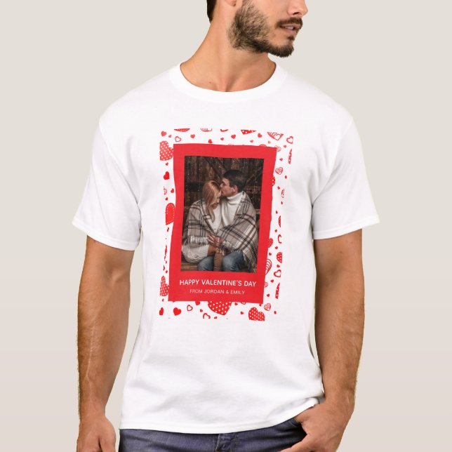 Elegant Red Hearts Happy Valentine's Day 1 Photo T-Shirt (Front)