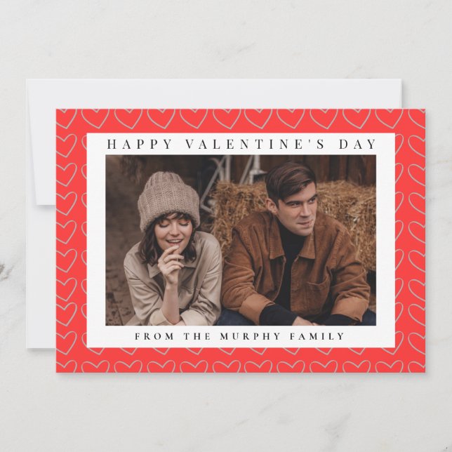 Elegant Red Hearts Happy Valentine's Day 2 Photo Holiday Card (Front)