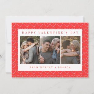 Elegant Red Hearts Happy Valentine's Day 3 Photo Holiday Card