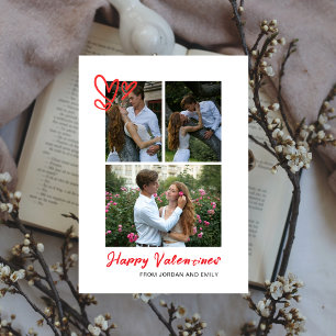 Elegant Red Hearts Happy Valentine's Day 3 Photo Holiday Card