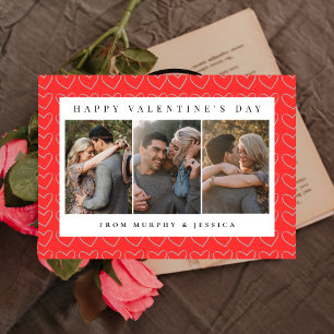 Elegant Red Hearts Happy Valentine's Day 3 Photo Holiday Card