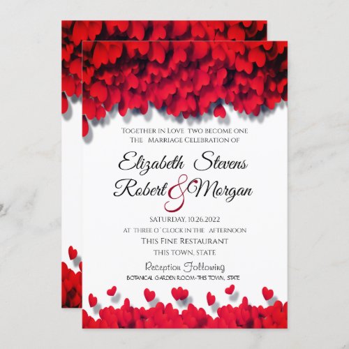 Elegant Red Hearts  Invitation