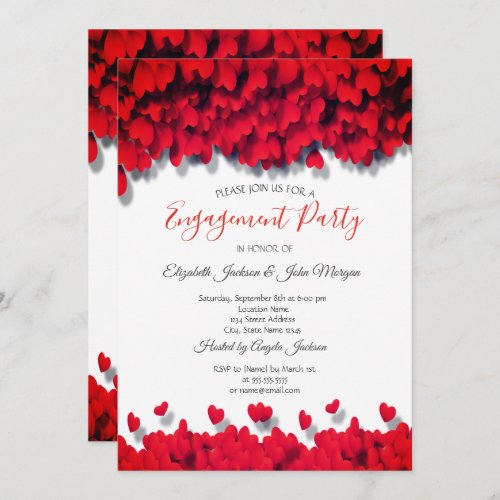 Elegant Red Hearts  Invitation
