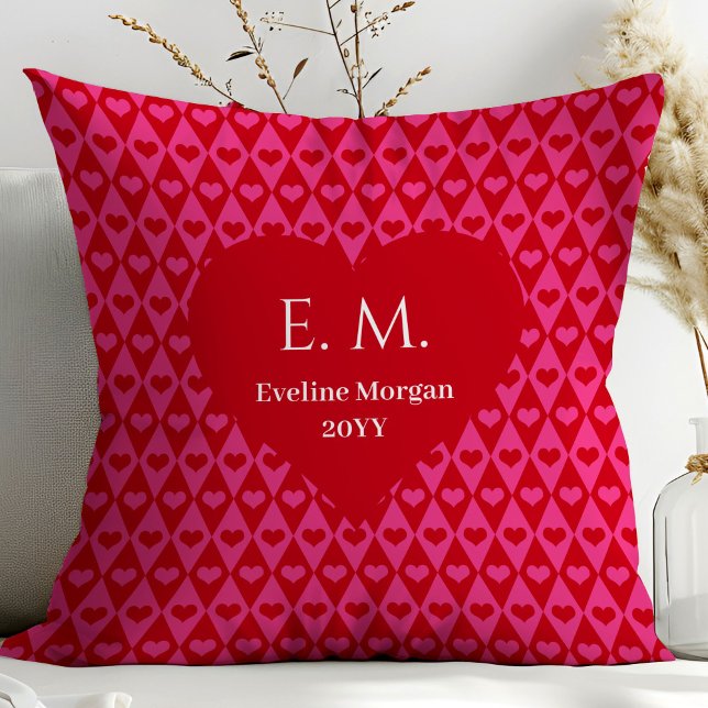 Elegant Red Hearts Personalized Love Gift Valentin Throw Pillow (Elegant Red Hearts Personalized Love Gift Valentine Pillow)