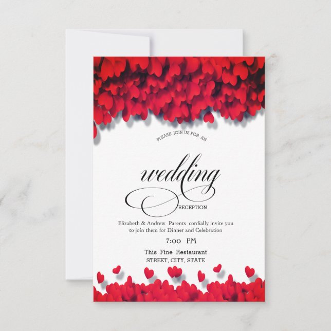 Elegant Red Hearts Rehearsal Dinner    Invitation (Front)