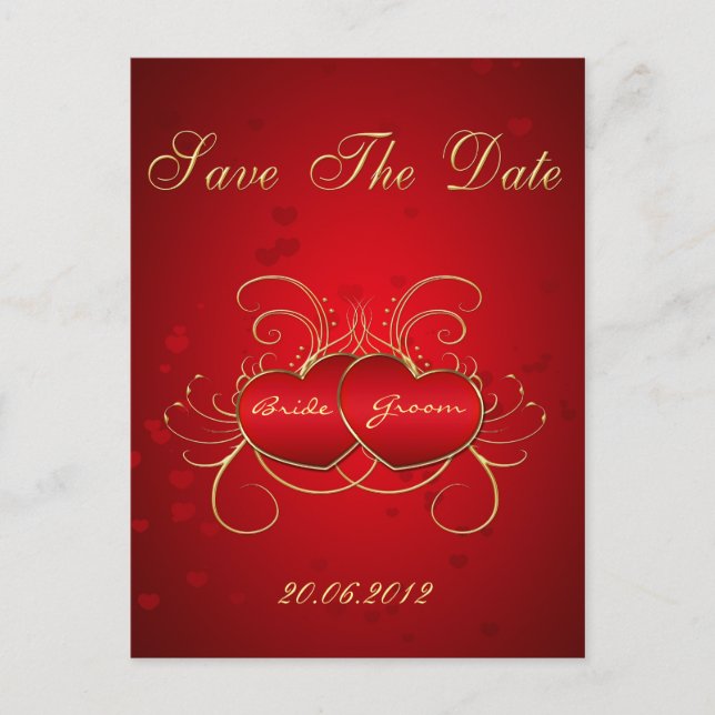 Elegant Red Hearts - Save The Date Postcard (Front)