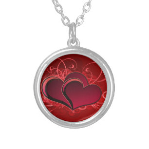 Elegant Red Hearts & Swirls Necklace