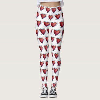 Elegant Red Hearts Watercolor Custom Leggings