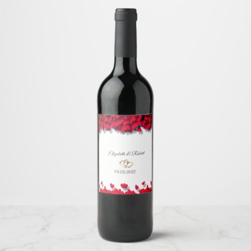 Elegant Red Hearts  Wine Label