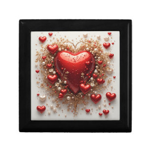 Elegant Red Hearts with Golden Floral Details Gift Box