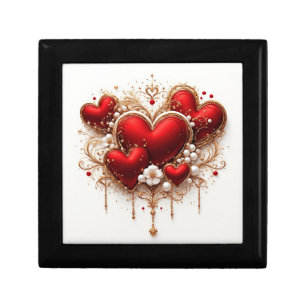 Elegant Red Hearts with Golden Floral Details Gift Box