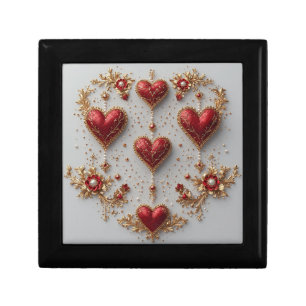Elegant Red Hearts with Golden Floral Details Gift Box