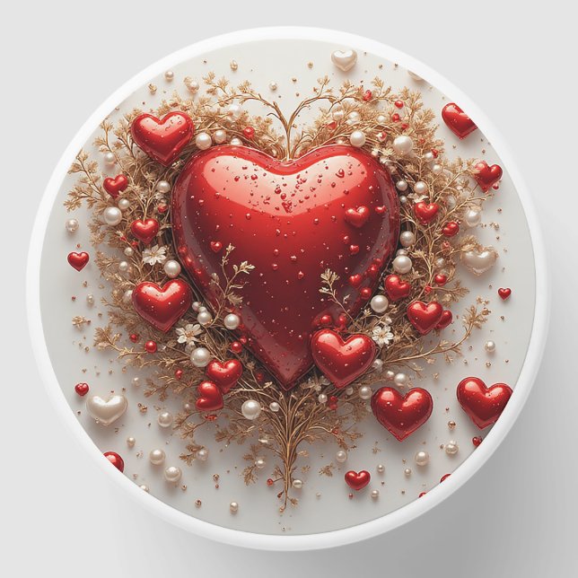 Elegant Red Hearts with Golden Floral Details Mini Candle Favors (Front)