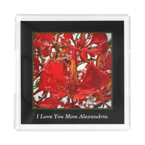  Elegant Red Hibiscus Floral Flowers Custom Acrylic Tray