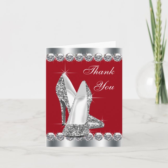 Elegant Red High Heel Shoe Thank You Cards (Front)