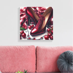 Elegant Red High Heels with Cherry  Canvas Print