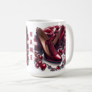 Elegant Red High Heels with Cherry Coffee Mug