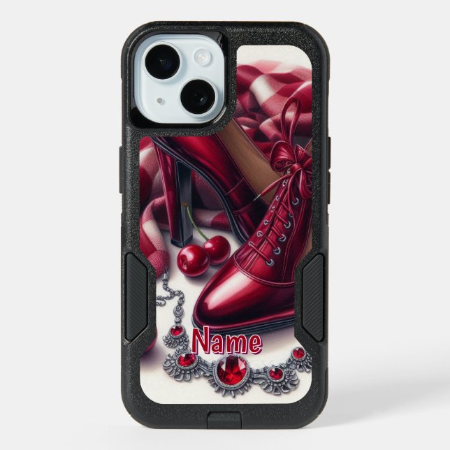 Elegant Red High Heels with Cherry  iPhone 15 Case (Back)