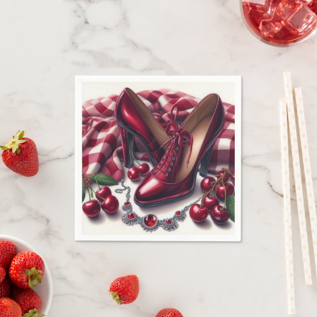 Elegant Red High Heels with Cherry Napkins (Insitu)