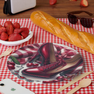 Elegant Red High Heels with Cherry  Paper Plates