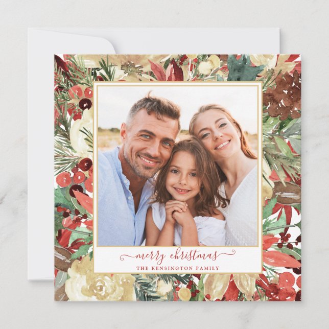 Elegant Red Holiday Floral Christmas Photo (Front)