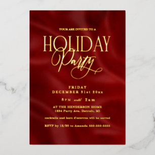 Elegant Red Holiday Party Foil Invitation
