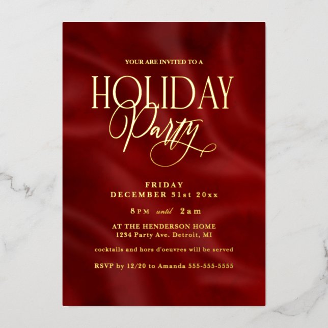 Elegant Red Holiday Party Foil Invitation (Front)