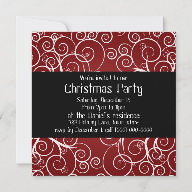 Elegant Red Holiday Party Invitations (Front)