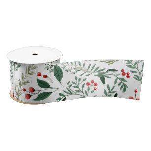 Elegant Red Holly Berries Satin Ribbon