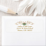 Elegant Red Holly Christmas Label<br><div class="desc">A pretty gold scroll with a red and green holly berry center decorates the top center of these holiday return address labels. Your custom text is in gold beneath the scroll decoration.  The image and text are placed on an easy to read white background. Elegant and festive!</div>
